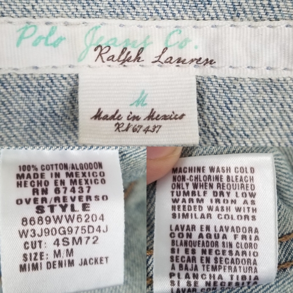 Polo Jeans Co Ralph Lauren Y2K Distressed Cropped Blue Denim Trucker Jacket Sz M - Picture 10 of 12